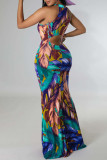 Colour Sexy Print Patchwork O Neck Long Dress Dresses