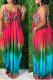 Rose Red Casual Print Patchwork Spaghetti Strap Sling Dress Dresses