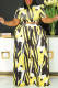 Yellow Fashion Casual Print Bandage O Neck Plus Size Two Pieces