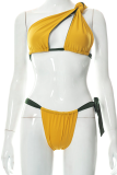 Yellow Vacation Solid Bandage Patchwork Swimwears