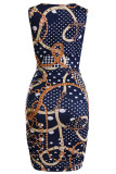Black Sexy Print Hollowed Out Patchwork V Neck One Step Skirt Dresses