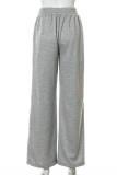 Grey Fashion Casual Solid Basic Regular High Waist Trousers
