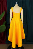 Yellow Fashion Sexy Solid Patchwork With Bow Spaghetti Strap Evening Dress Dresses