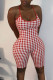 Red Sexy Plaid Print Patchwork Spaghetti Strap Regular Rompers
