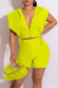 Yellow Sexy Solid Patchwork Zipper Hooded Collar Sleeveless Two Pieces