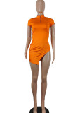 Red Sexy Solid Patchwork Backless Slit Half A Turtleneck One Step Skirt Dresses