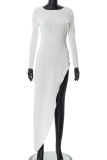 White Sexy Solid Slit Irregular Dress Dresses