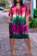 Red Fashion Casual Print Basic V Neck Short Sleeve Dress