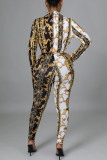 Multicolor Sexy Print Patchwork V Neck Regular Jumpsuits
