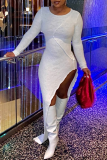 White Sexy Solid Slit Irregular Dress Dresses