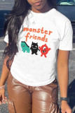 Blue Fashion Casual Letter Cartoon Print Basic O Neck T-Shirts