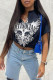 Black Casual Street Print Patchwork V Neck T-Shirts