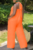 Orange Fashion Casual Solid Hollowed Out Backless Halter Regular Jumpsuits
