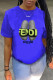 Blue Fashion Casual Print Basic O Neck T-Shirts