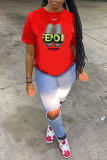 Red Fashion Casual Print Basic O Neck T-Shirts
