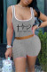 Grey Fashion Casual Print Basic U Neck Sleeveless Two Pieces