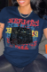 Navy Blue Fashion Street Print Patchwork Letter O Neck T-Shirts