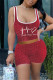 Burgundy Fashion Casual Print Basic U Neck Sleeveless Two Pieces