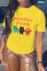 Yellow Fashion Casual Letter Cartoon Print Basic O Neck T-Shirts