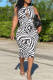 Black White Fashion Casual Print Hollowed Out O Neck Sleeveless Dress