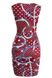 Black Sexy Print Hollowed Out Patchwork V Neck One Step Skirt Dresses