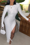 White Sexy Solid Slit Irregular Dress Dresses