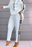 White Casual Print Patchwork O Neck Long Sleeve Two Pieces