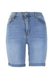 Medium Blue Fashion Casual Solid Patchwork High Waist Regular Denim Shorts