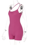 Fuchsia Sexy Solid Patchwork Spaghetti Strap Skinny Rompers