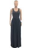 Grey Fashion Casual Solid Basic O Neck Vest Dress