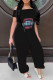 Black Casual Print Patchwork Off the Shoulder Loose Jumpsuits