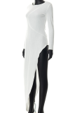 White Sexy Solid Slit Irregular Dress Dresses