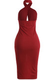 Red Sexy Solid Patchwork Cardigan Halter One Step Skirt Dresses