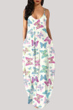 Pink Fashion Sexy Casual Butterfly Print Backless Spaghetti Strap Long Dress Dresses