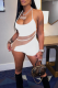 White Sexy Solid Mesh Halter Pencil Skirt Dresses