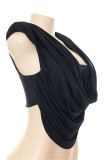 Black Fashion Sexy Solid Patchwork U Neck T-Shirts