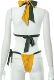 Yellow Vacation Solid Bandage Patchwork Swimwears