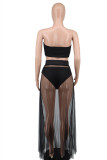 Black Sexy Casual Solid Split Joint Backless Strapless Sleeveless Two Pieces