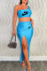 Blue Fashion Sexy Print Patchwork One Shoulder Sleeveless Two Pieces