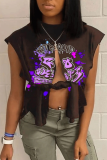 Red Sexy Print Hollowed Out O Neck T-Shirts