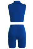 Coffee Casual Sportswear Solid Patchwork O Neck Sleeveless Two Pieces