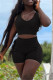 Black Fashion Casual Solid Patchwork Backless U Neck Sleeveless Two Pieces
