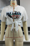 White Sexy Street Print Bandage Patchwork Slit T-Shirts