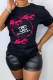 Black Fashion Casual Print Patchwork Letter O Neck T-Shirts