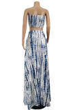 Navy Blue Fashion Sexy Casual Print Backless Slit Strapless Sleeveless Two Pieces