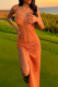Tangerine Red Sexy Solid Slit Spaghetti Strap Irregular Dress Dresses