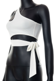 White Sexy Solid Patchwork One Shoulder Tops
