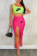 Green Fashion Sexy Print Patchwork One Shoulder Sleeveless Two Pieces