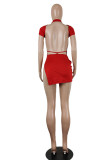 Red Sexy Solid Patchwork Backless Slit Half A Turtleneck One Step Skirt Dresses