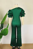 Rose Red Fashion Casual Solid Patchwork Oblique Collar Regular Jumpsuits